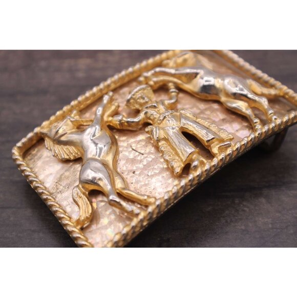 Western Cowboy Rodeo Horse Belt Buckle Rope Border Gold Tone Cowboy Rodeo Vtg - Picture 11 of 11